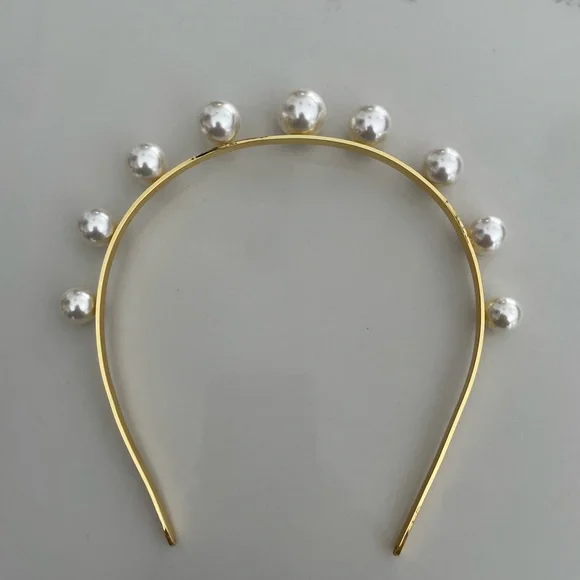 Statement pearl and gold headband Gold Pearl Bridal Headband | Pearl Statement Wedding  main image 3